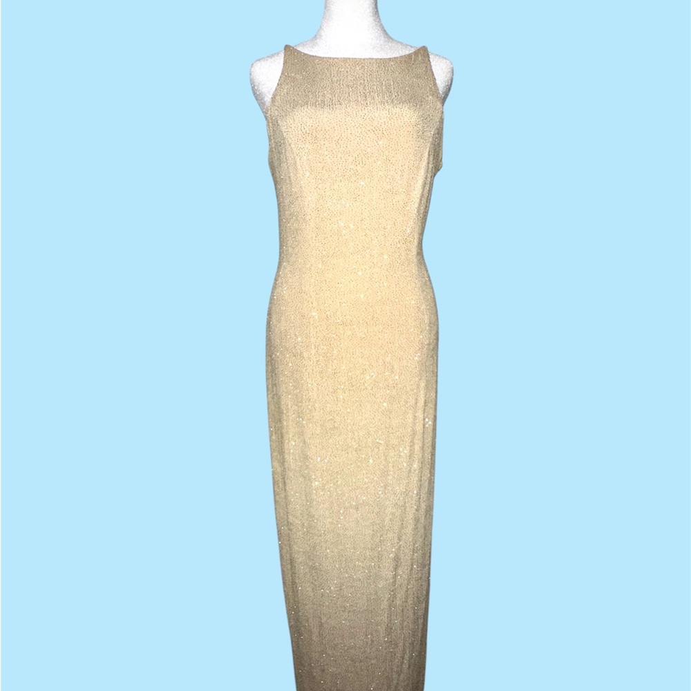 Vintage Dave & Johnny Champagne Gold Glittery Open Back Dress